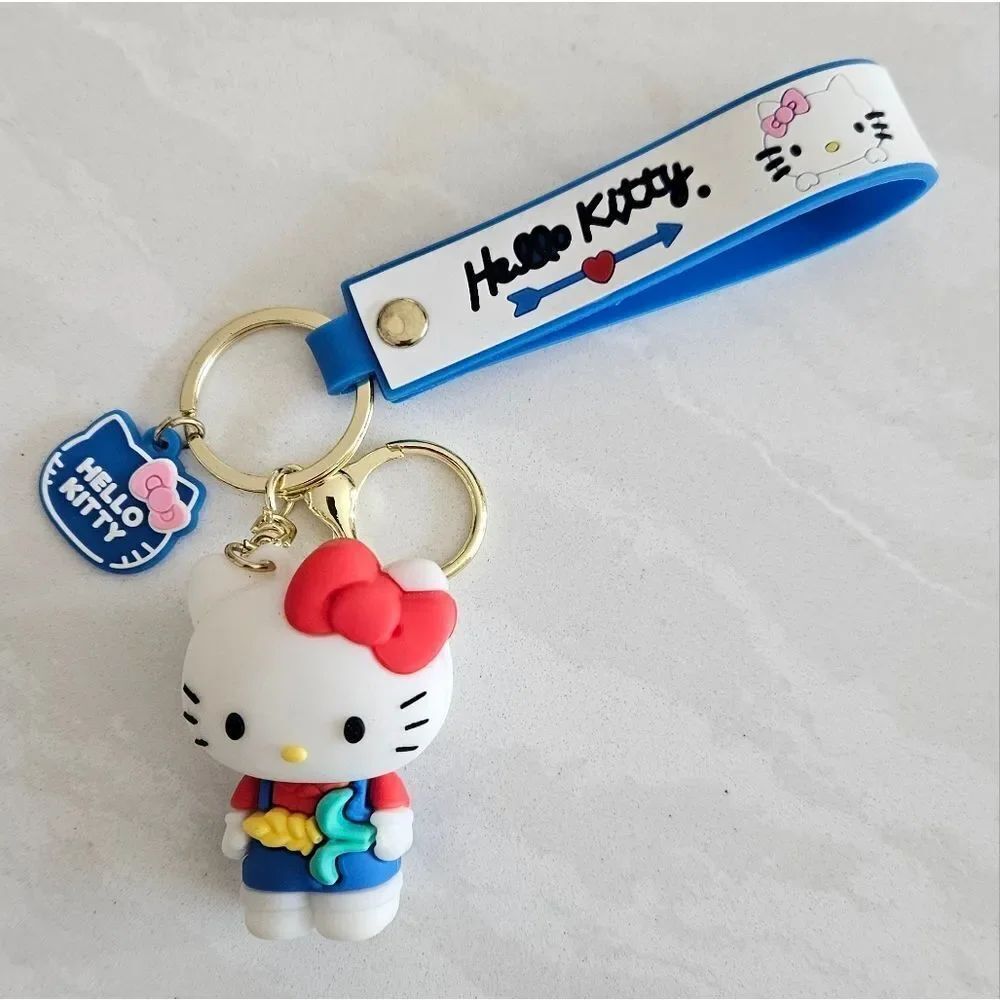 Hello Kitty Holding Corn Keychain with Blue Strap